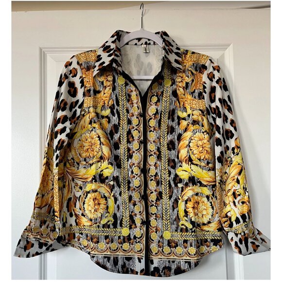 LAI MENG FIVE CATS Women's Long Sleeves Print Button Down Baroque Blouse - Picture 4 of 4